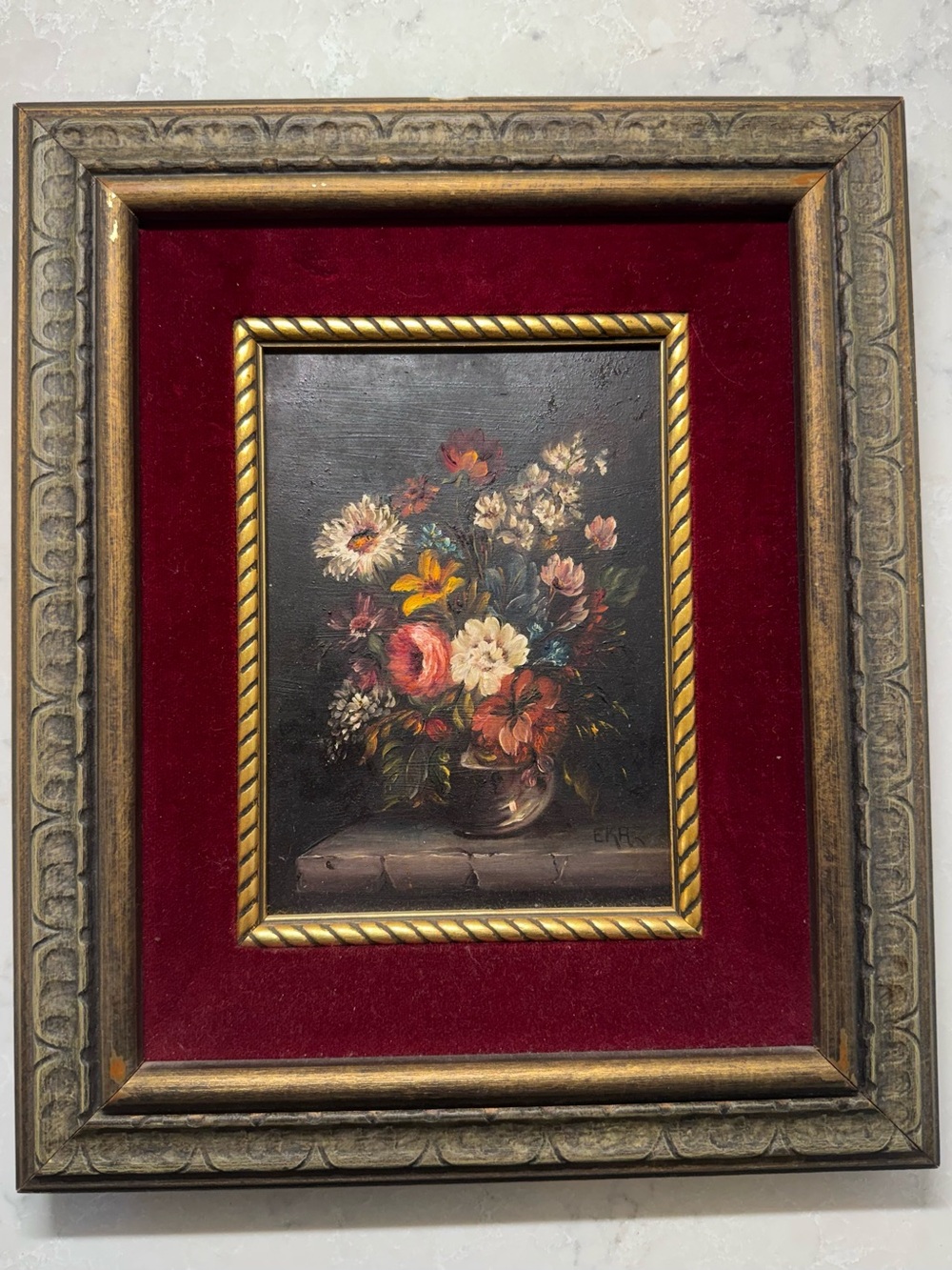 Framed Oil Floral Still Life in Velvet Mat